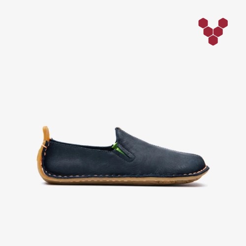 Vivobarefoot Ababa Leather Kids Slip On Shoes Navy UK BTRJ